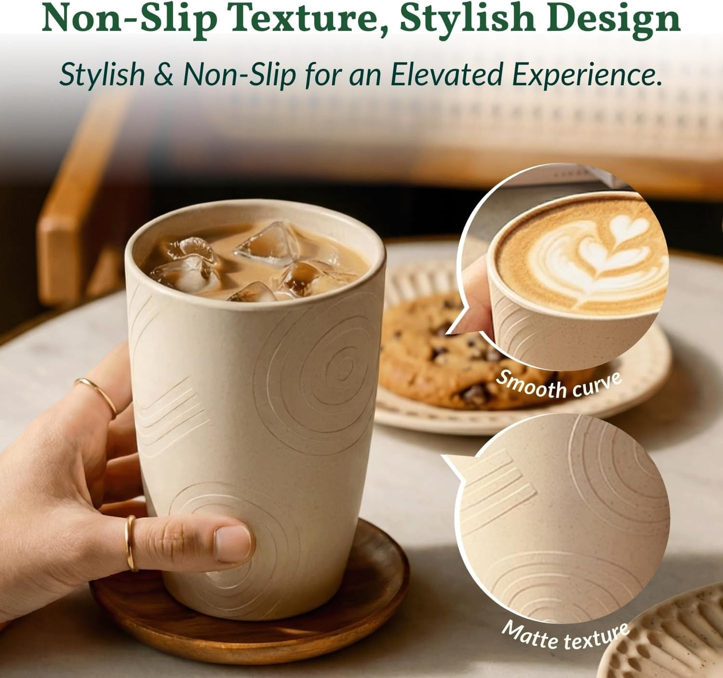 Wheat Straw Cups 12oz Unbreakable & Easy to Clean Cups Reusable Outdoor Drinking Cups for Travel,Camping,Picnic, Refrigerator and Dishwasher Safe Stackable Water Tumblers- White
