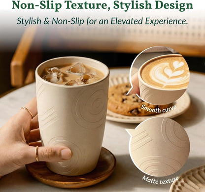 Wheat Straw Cups 12oz Unbreakable & Easy to Clean Cups Reusable Outdoor Drinking Cups for Travel,Camping,Picnic, Refrigerator and Dishwasher Safe Stackable Water Tumblers- White