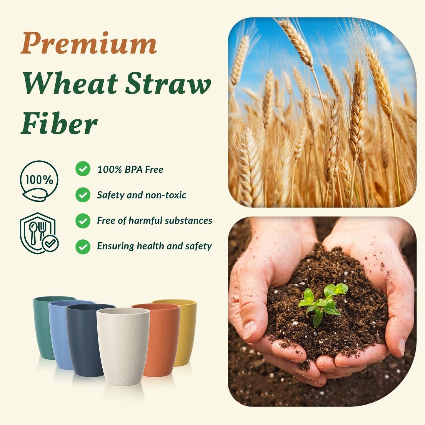 Wheat Straw Cups 12oz Unbreakable & Easy to Clean Cups Reusable Outdoor Drinking Cups for Travel,Camping,Picnic, Refrigerator and Dishwasher Safe Stackable Water Tumblers- White