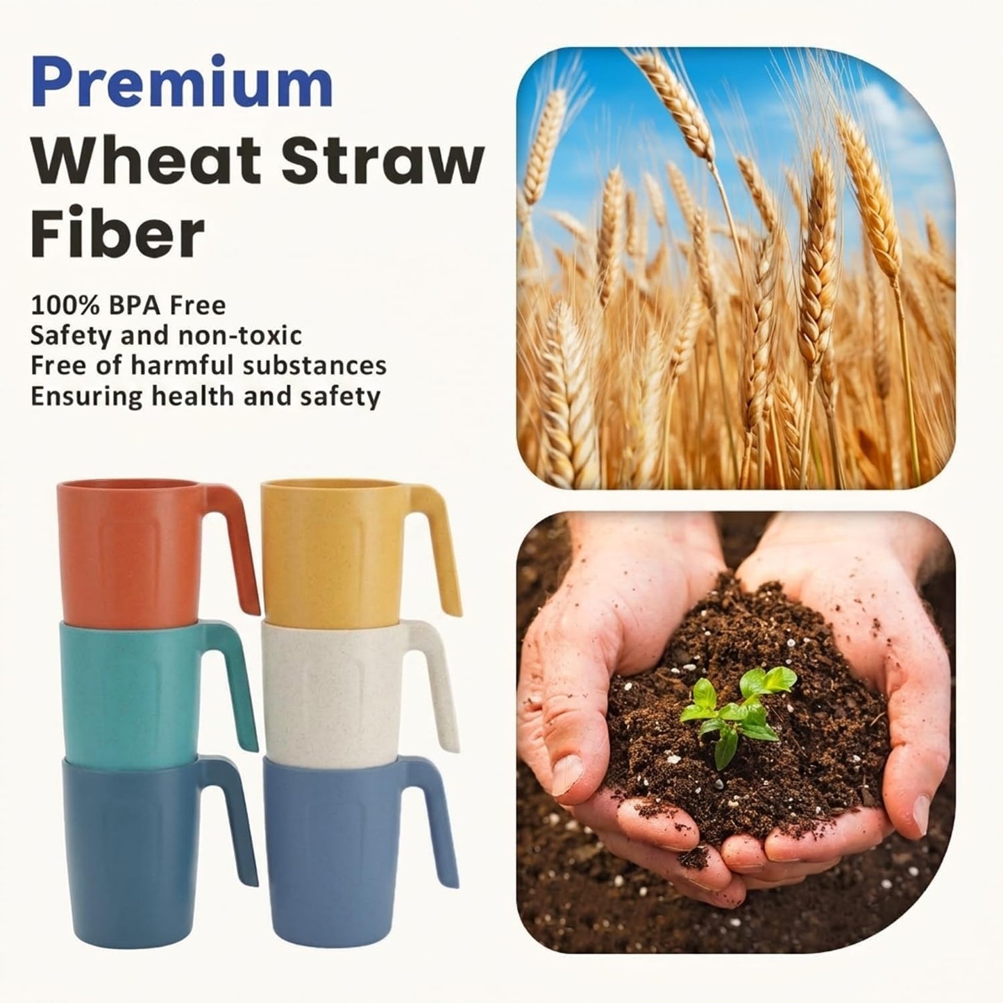 Wheat Straw Cups 12oz Unbreakable & Easy to Clean Cups Reusable Outdoor Drinking Cups for Travel,Camping,Picnic, Refrigerator and Dishwasher Safe Stackable Water Tumblers- White