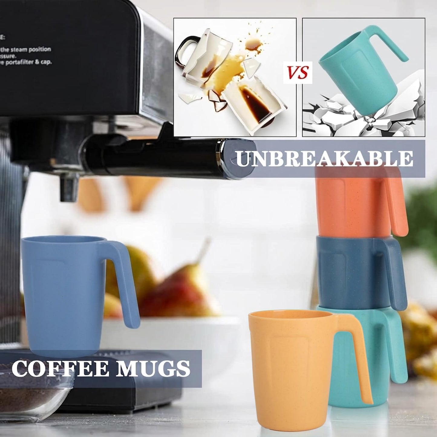 Wheat Straw Cups 12oz Unbreakable & Easy to Clean Cups Reusable Outdoor Drinking Cups for Travel,Camping,Picnic, Refrigerator and Dishwasher Safe Stackable Water Tumblers- White