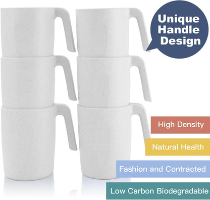 Wheat Straw Cups 12oz Unbreakable & Easy to Clean Cups Reusable Outdoor Drinking Cups for Travel,Camping,Picnic, Refrigerator and Dishwasher Safe Stackable Water Tumblers- White