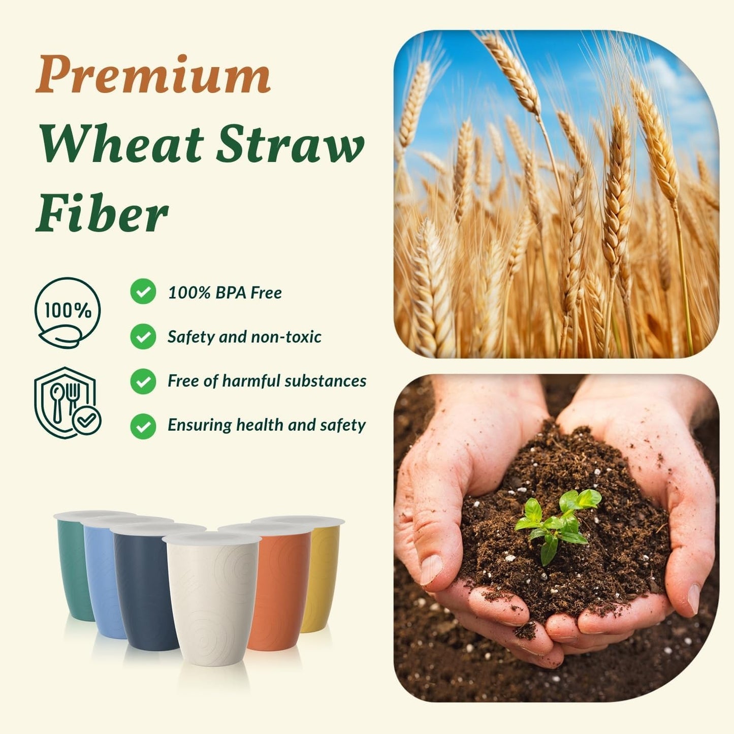 Wheat Straw Cups 12oz Unbreakable & Easy to Clean Cups Reusable Outdoor Drinking Cups for Travel,Camping,Picnic, Refrigerator and Dishwasher Safe Stackable Water Tumblers- White