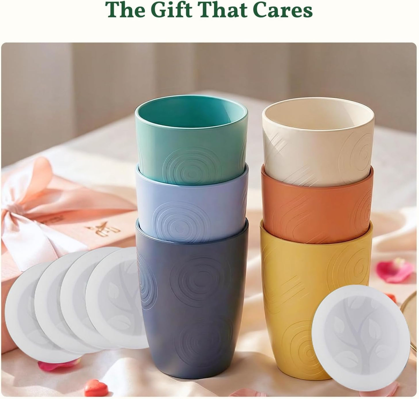 Wheat Straw Cups 12oz Unbreakable & Easy to Clean Cups Reusable Outdoor Drinking Cups for Travel,Camping,Picnic, Refrigerator and Dishwasher Safe Stackable Water Tumblers- White