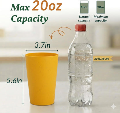 Wheat Straw Cups 12oz Unbreakable & Easy to Clean Cups Reusable Outdoor Drinking Cups for Travel,Camping,Picnic, Refrigerator and Dishwasher Safe Stackable Water Tumblers- White