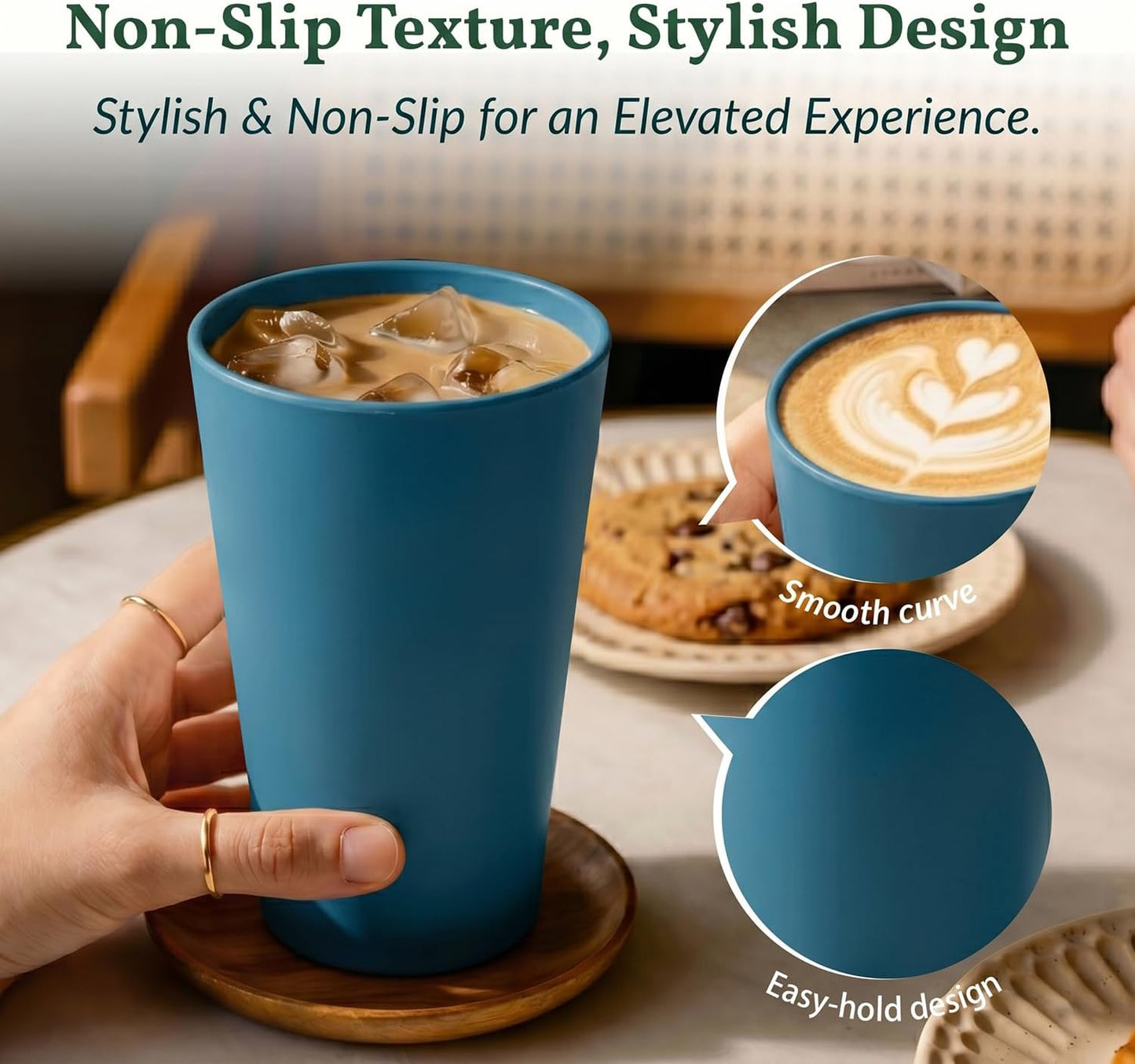 Wheat Straw Cups 12oz Unbreakable & Easy to Clean Cups Reusable Outdoor Drinking Cups for Travel,Camping,Picnic, Refrigerator and Dishwasher Safe Stackable Water Tumblers- White