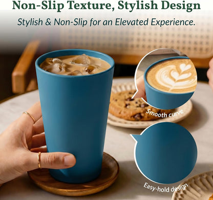 Wheat Straw Cups 12oz Unbreakable & Easy to Clean Cups Reusable Outdoor Drinking Cups for Travel,Camping,Picnic, Refrigerator and Dishwasher Safe Stackable Water Tumblers- White