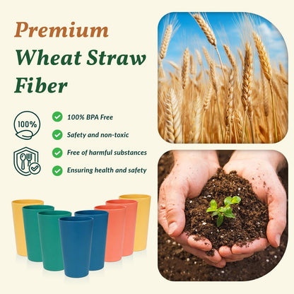 Wheat Straw Cups 12oz Unbreakable & Easy to Clean Cups Reusable Outdoor Drinking Cups for Travel,Camping,Picnic, Refrigerator and Dishwasher Safe Stackable Water Tumblers- White