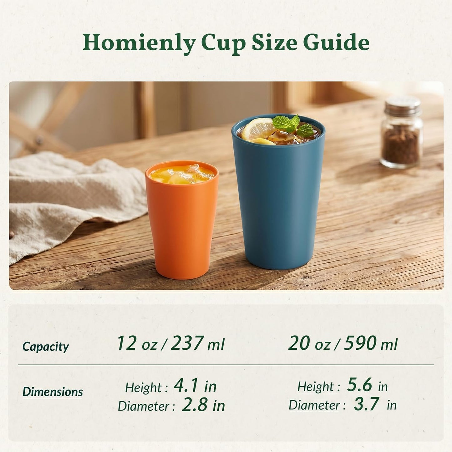 Wheat Straw Cups 12oz Unbreakable & Easy to Clean Cups Reusable Outdoor Drinking Cups for Travel,Camping,Picnic, Refrigerator and Dishwasher Safe Stackable Water Tumblers- White
