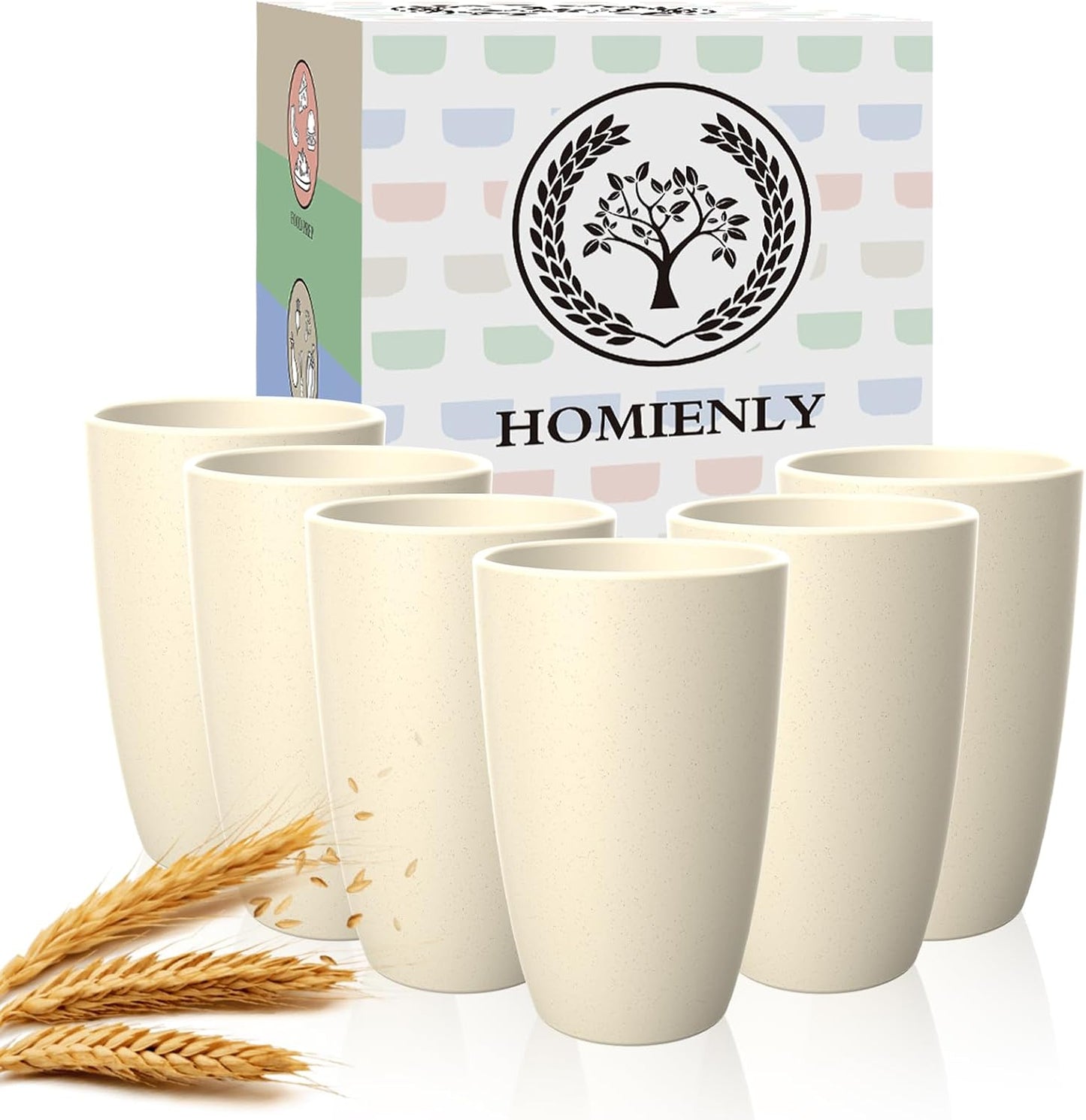 Wheat Straw Cups 12oz Unbreakable & Easy to Clean Cups Reusable Outdoor Drinking Cups for Travel,Camping,Picnic, Refrigerator and Dishwasher Safe Stackable Water Tumblers- White