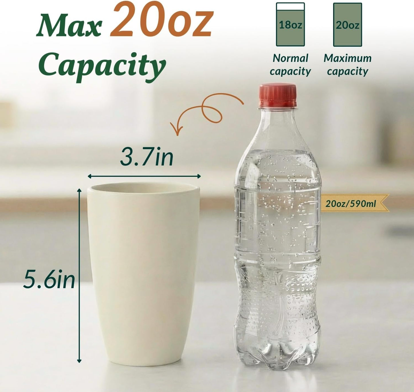 Wheat Straw Cups 12oz Unbreakable & Easy to Clean Cups Reusable Outdoor Drinking Cups for Travel,Camping,Picnic, Refrigerator and Dishwasher Safe Stackable Water Tumblers- White