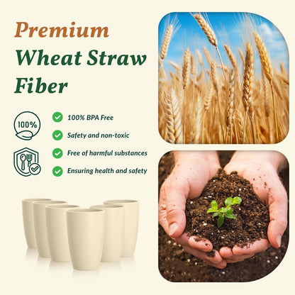 Wheat Straw Cups 12oz Unbreakable & Easy to Clean Cups Reusable Outdoor Drinking Cups for Travel,Camping,Picnic, Refrigerator and Dishwasher Safe Stackable Water Tumblers- White