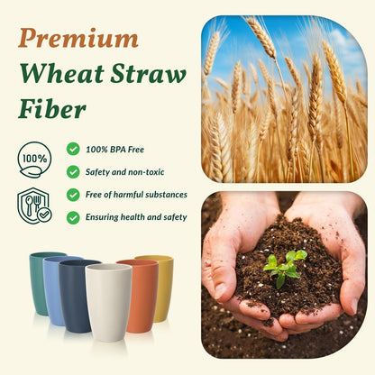 Wheat Straw Cups 12oz Unbreakable & Easy to Clean Cups Reusable Outdoor Drinking Cups for Travel,Camping,Picnic, Refrigerator and Dishwasher Safe Stackable Water Tumblers- White
