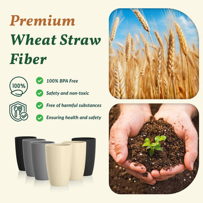 Wheat Straw Cups 12oz Unbreakable & Easy to Clean Cups Reusable Outdoor Drinking Cups for Travel,Camping,Picnic, Refrigerator and Dishwasher Safe Stackable Water Tumblers- White
