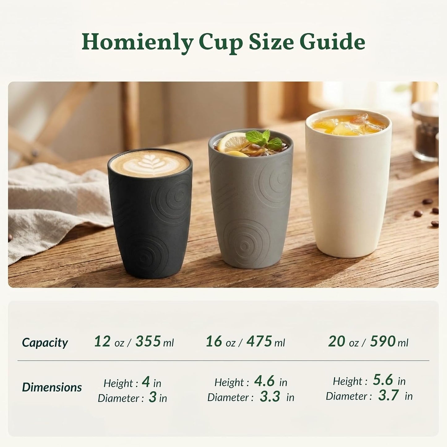 Wheat Straw Cups 12oz Unbreakable & Easy to Clean Cups Reusable Outdoor Drinking Cups for Travel,Camping,Picnic, Refrigerator and Dishwasher Safe Stackable Water Tumblers- White