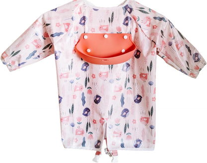 Mess Proof Baby Bibs, Long Sleeve Toddler Feeding Bib and Silicone Catcher, Chair Attaching, Waterproof, 6-36 Months