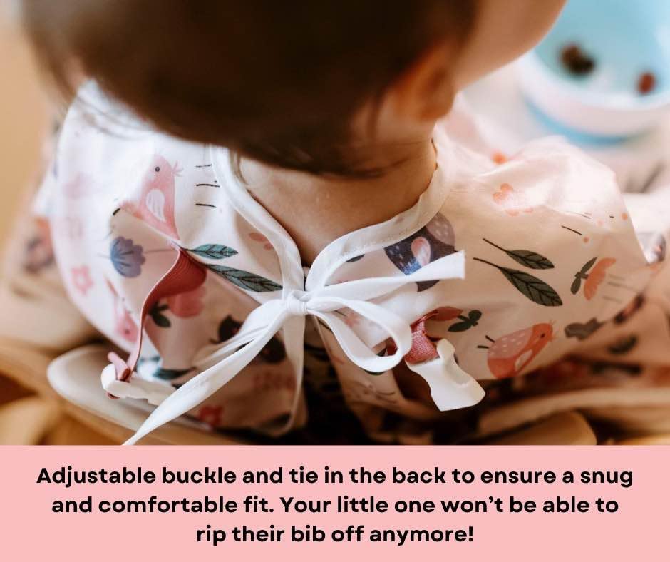 Mess Proof Baby Bibs, Long Sleeve Toddler Feeding Bib and Silicone Catcher, Chair Attaching, Waterproof, 6-36 Months