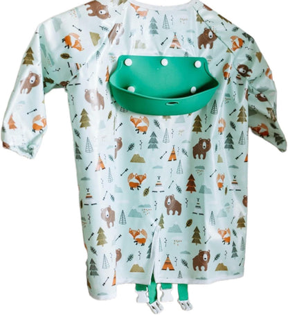 Mess Proof Baby Bibs, Long Sleeve Toddler Feeding Bib and Silicone Catcher, Chair Attaching, Waterproof, 6-36 Months