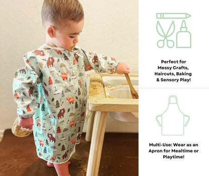 Mess Proof Baby Bibs, Long Sleeve Toddler Feeding Bib and Silicone Catcher, Chair Attaching, Waterproof, 6-36 Months