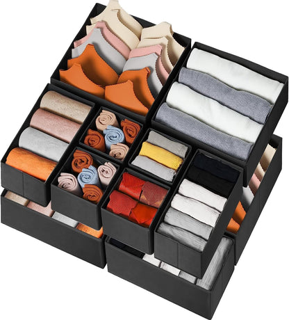 Drawer Organizer Clothes, Dresser Organizer for Nursery Bedroom Closet Organization and Storage - Baby Clothes Organizer Bins - Drawer Divider for Sock Underwear Bra Ties (Grey)