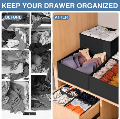 Drawer Organizer Clothes, Dresser Organizer for Nursery Bedroom Closet Organization and Storage - Baby Clothes Organizer Bins - Drawer Divider for Sock Underwear Bra Ties (Grey)