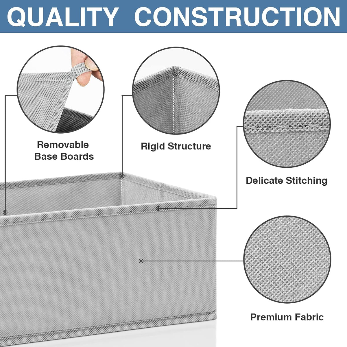 Drawer Organizer Clothes, Dresser Organizer for Nursery Bedroom Closet Organization and Storage - Baby Clothes Organizer Bins - Drawer Divider for Sock Underwear Bra Ties (Grey)
