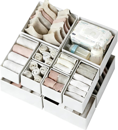 Drawer Organizer Clothes, Dresser Organizer for Nursery Bedroom Closet Organization and Storage - Baby Clothes Organizer Bins - Drawer Divider for Sock Underwear Bra Ties (Grey)