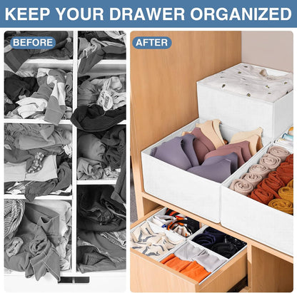 Drawer Organizer Clothes, Dresser Organizer for Nursery Bedroom Closet Organization and Storage - Baby Clothes Organizer Bins - Drawer Divider for Sock Underwear Bra Ties (Grey)