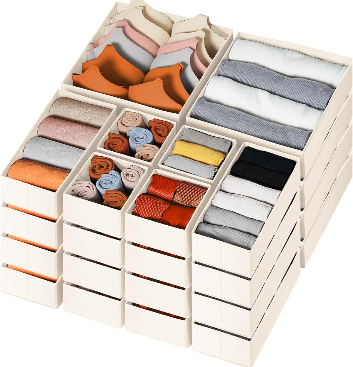 Drawer Organizer Clothes, Dresser Organizer for Nursery Bedroom Closet Organization and Storage - Baby Clothes Organizer Bins - Drawer Divider for Sock Underwear Bra Ties (Grey)