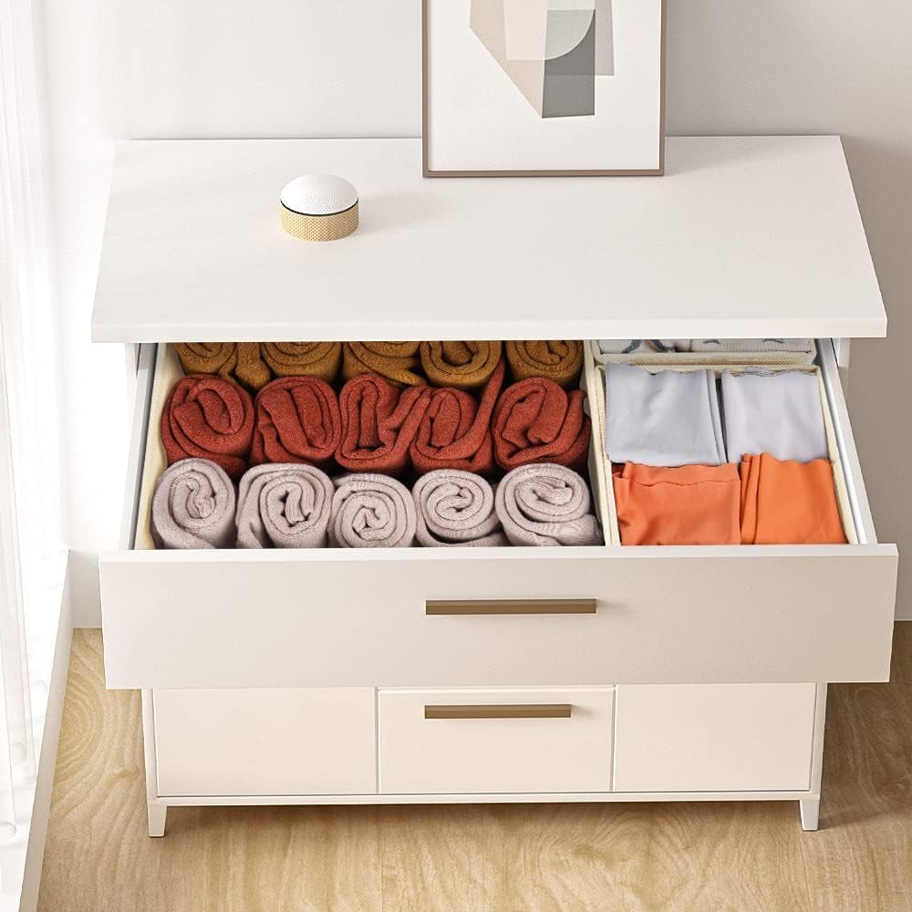 Drawer Organizer Clothes, Dresser Organizer for Nursery Bedroom Closet Organization and Storage - Baby Clothes Organizer Bins - Drawer Divider for Sock Underwear Bra Ties (Grey)