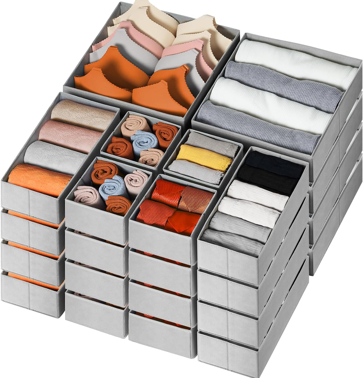 Drawer Organizer Clothes, Dresser Organizer for Nursery Bedroom Closet Organization and Storage - Baby Clothes Organizer Bins - Drawer Divider for Sock Underwear Bra Ties (Grey)