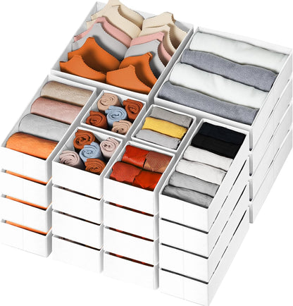 Drawer Organizer Clothes, Dresser Organizer for Nursery Bedroom Closet Organization and Storage - Baby Clothes Organizer Bins - Drawer Divider for Sock Underwear Bra Ties (Grey)