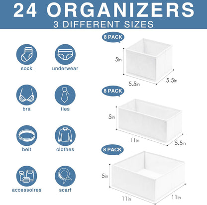 Drawer Organizer Clothes, Dresser Organizer for Nursery Bedroom Closet Organization and Storage - Baby Clothes Organizer Bins - Drawer Divider for Sock Underwear Bra Ties (Grey)