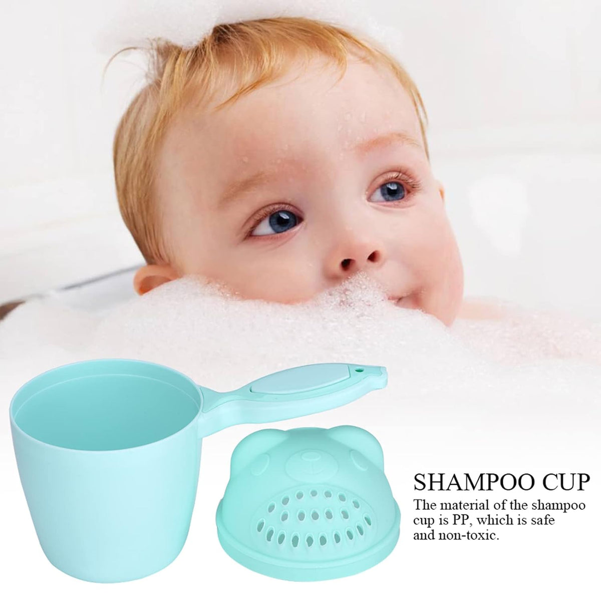 BRRNOO Baby Bath Cup, Shower Cup Bath Detachable Waterfall Baby Rinse Shampoo Multifunction Cute Washing Rinse (Green)