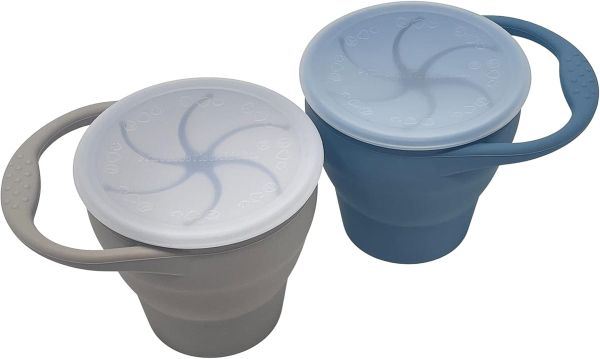 Snack Attack Baby Snack Cup | 2 pack | Silicone Collapsible Snack Cup (Citadel and Fog)