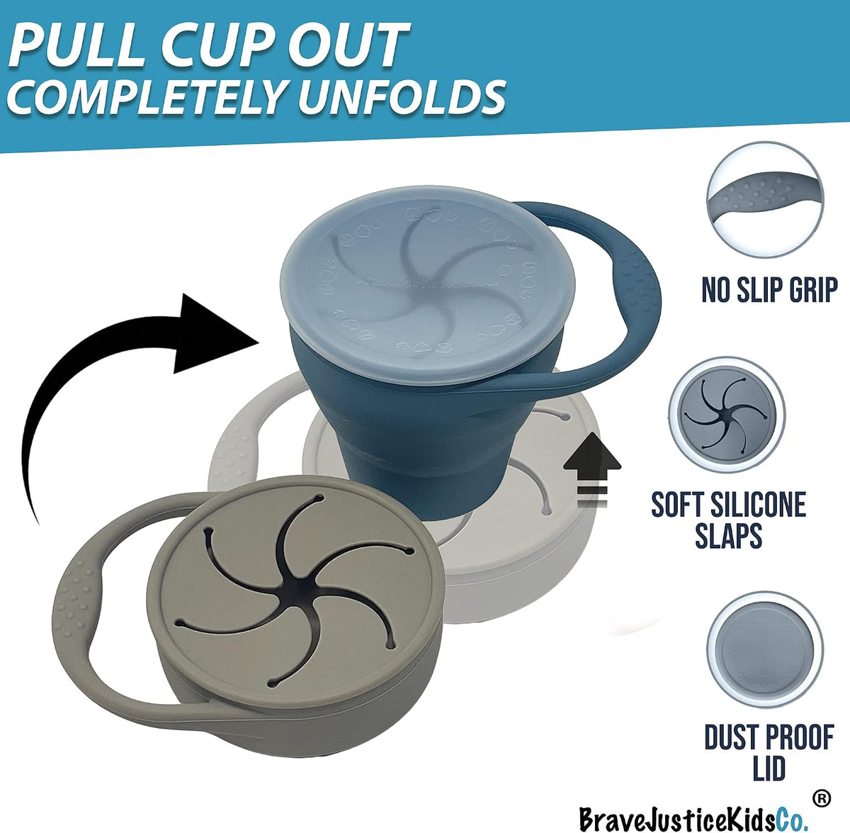 Snack Attack Baby Snack Cup | 2 pack | Silicone Collapsible Snack Cup (Citadel and Fog)