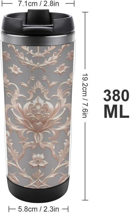 13oz Insulated Travel Coffee Mug Reusable Coffee Cup Water Bottle | Rose Gold Wallpaper Travel Mug with Leak Proof Lid Double Wall Stainless Steel Coffee Tumbler Personalized Gift