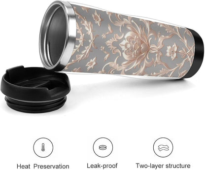 13oz Insulated Travel Coffee Mug Reusable Coffee Cup Water Bottle | Rose Gold Wallpaper Travel Mug with Leak Proof Lid Double Wall Stainless Steel Coffee Tumbler Personalized Gift
