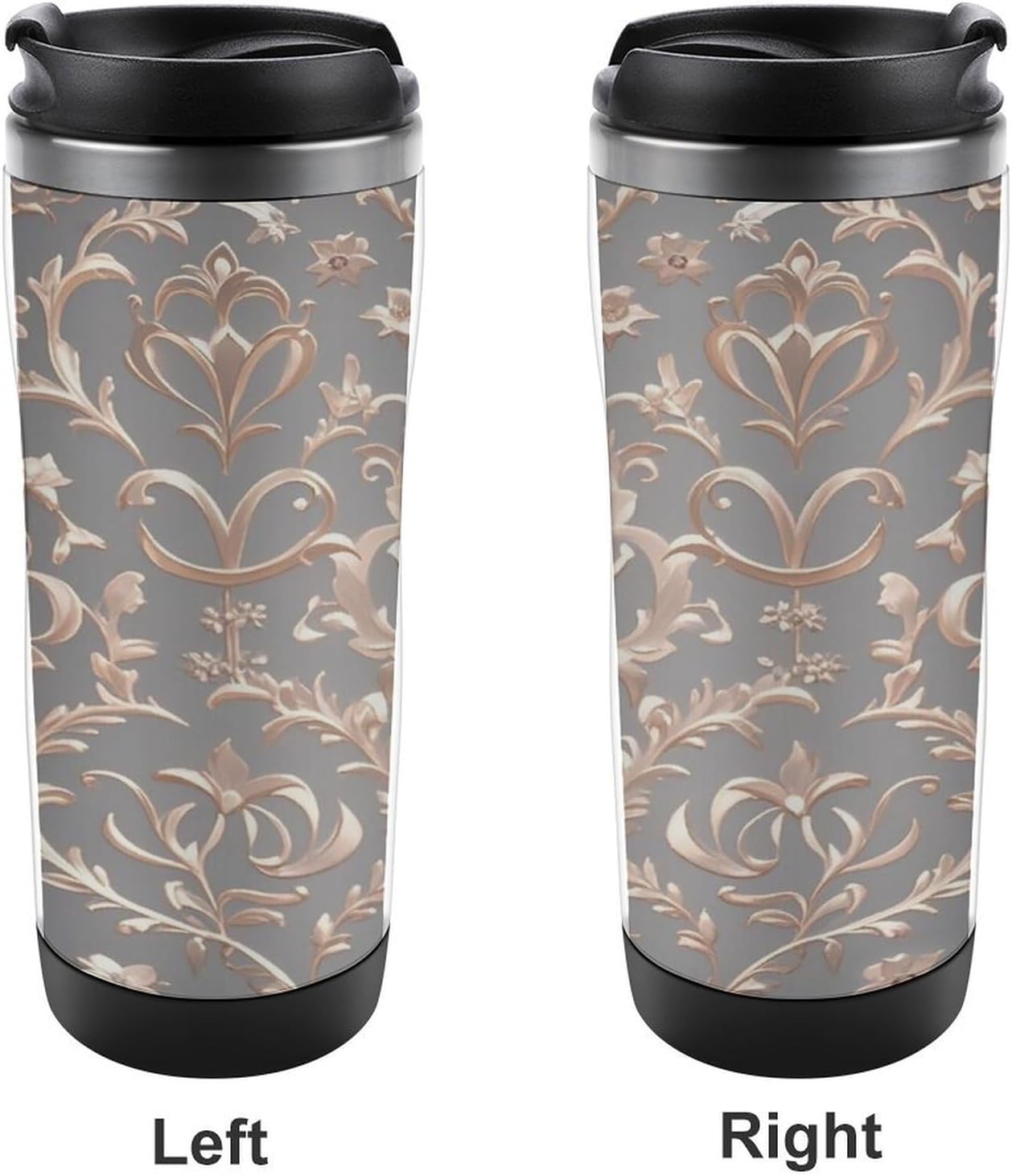 13oz Insulated Travel Coffee Mug Reusable Coffee Cup Water Bottle | Rose Gold Wallpaper Travel Mug with Leak Proof Lid Double Wall Stainless Steel Coffee Tumbler Personalized Gift