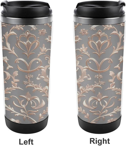 13oz Insulated Travel Coffee Mug Reusable Coffee Cup Water Bottle | Rose Gold Wallpaper Travel Mug with Leak Proof Lid Double Wall Stainless Steel Coffee Tumbler Personalized Gift