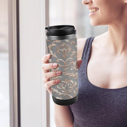 13oz Insulated Travel Coffee Mug Reusable Coffee Cup Water Bottle | Rose Gold Wallpaper Travel Mug with Leak Proof Lid Double Wall Stainless Steel Coffee Tumbler Personalized Gift