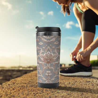13oz Insulated Travel Coffee Mug Reusable Coffee Cup Water Bottle | Rose Gold Wallpaper Travel Mug with Leak Proof Lid Double Wall Stainless Steel Coffee Tumbler Personalized Gift