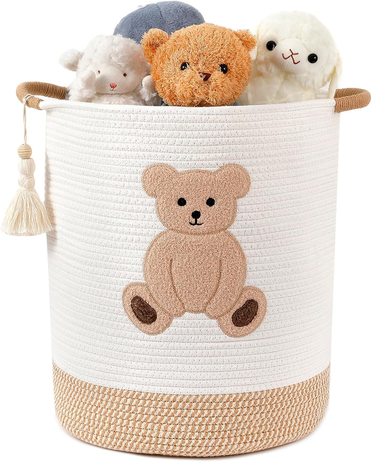 Baby Laundry Basket Large Baby Hamper, Cotton Rope Basket for Nursery Decor 51L Dirty Clothes Hampers for Kids, Woven Blanket Storage for Living Room, Stuffed Animal Storage Toy Box with Handles