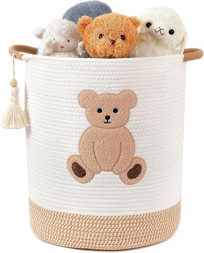 Baby Laundry Basket Large Baby Hamper, Cotton Rope Basket for Nursery Decor 51L Dirty Clothes Hampers for Kids, Woven Blanket Storage for Living Room, Stuffed Animal Storage Toy Box with Handles
