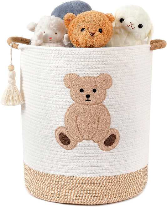 Baby Laundry Basket Large Baby Hamper, Cotton Rope Basket for Nursery Decor 51L Dirty Clothes Hampers for Kids, Woven Blanket Storage for Living Room, Stuffed Animal Storage Toy Box with Handles