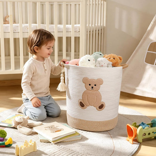 Baby Laundry Basket Large Baby Hamper, Cotton Rope Basket for Nursery Decor 51L Dirty Clothes Hampers for Kids, Woven Blanket Storage for Living Room, Stuffed Animal Storage Toy Box with Handles