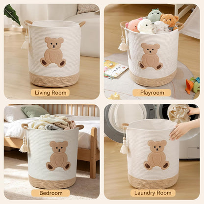 Baby Laundry Basket Large Baby Hamper, Cotton Rope Basket for Nursery Decor 51L Dirty Clothes Hampers for Kids, Woven Blanket Storage for Living Room, Stuffed Animal Storage Toy Box with Handles