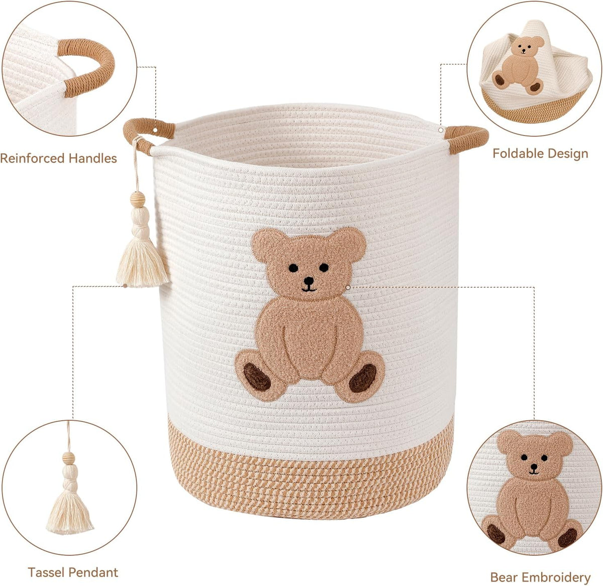 Baby Laundry Basket Large Baby Hamper, Cotton Rope Basket for Nursery Decor 51L Dirty Clothes Hampers for Kids, Woven Blanket Storage for Living Room, Stuffed Animal Storage Toy Box with Handles