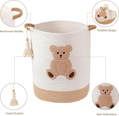 Baby Laundry Basket Large Baby Hamper, Cotton Rope Basket for Nursery Decor 51L Dirty Clothes Hampers for Kids, Woven Blanket Storage for Living Room, Stuffed Animal Storage Toy Box with Handles