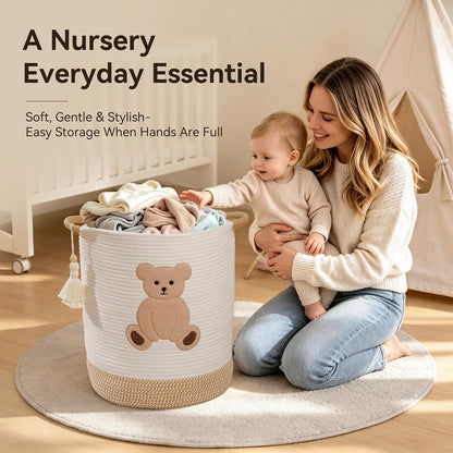 Baby Laundry Basket Large Baby Hamper, Cotton Rope Basket for Nursery Decor 51L Dirty Clothes Hampers for Kids, Woven Blanket Storage for Living Room, Stuffed Animal Storage Toy Box with Handles